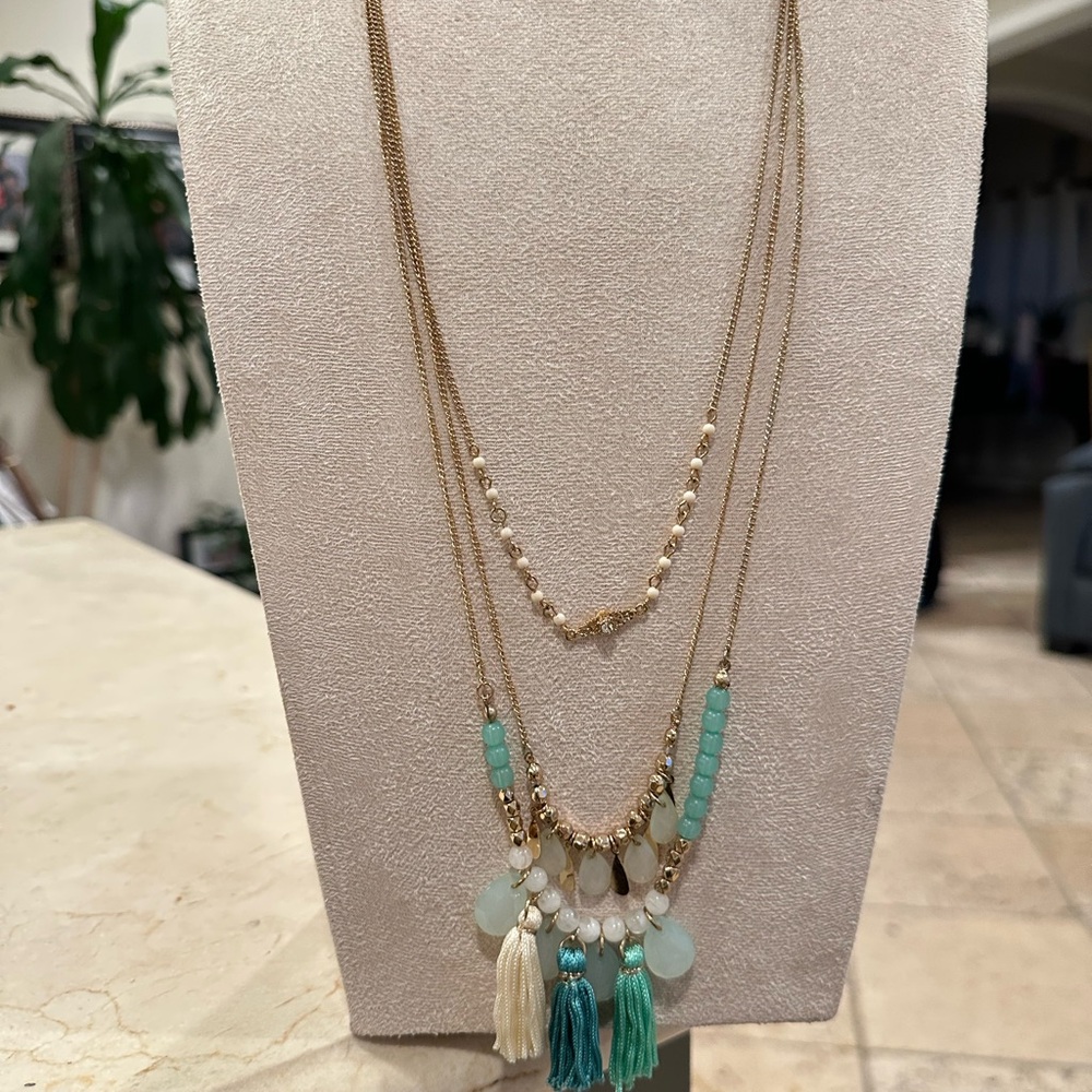 Elegant Multi-Layered Gold turquoise/green Necklace